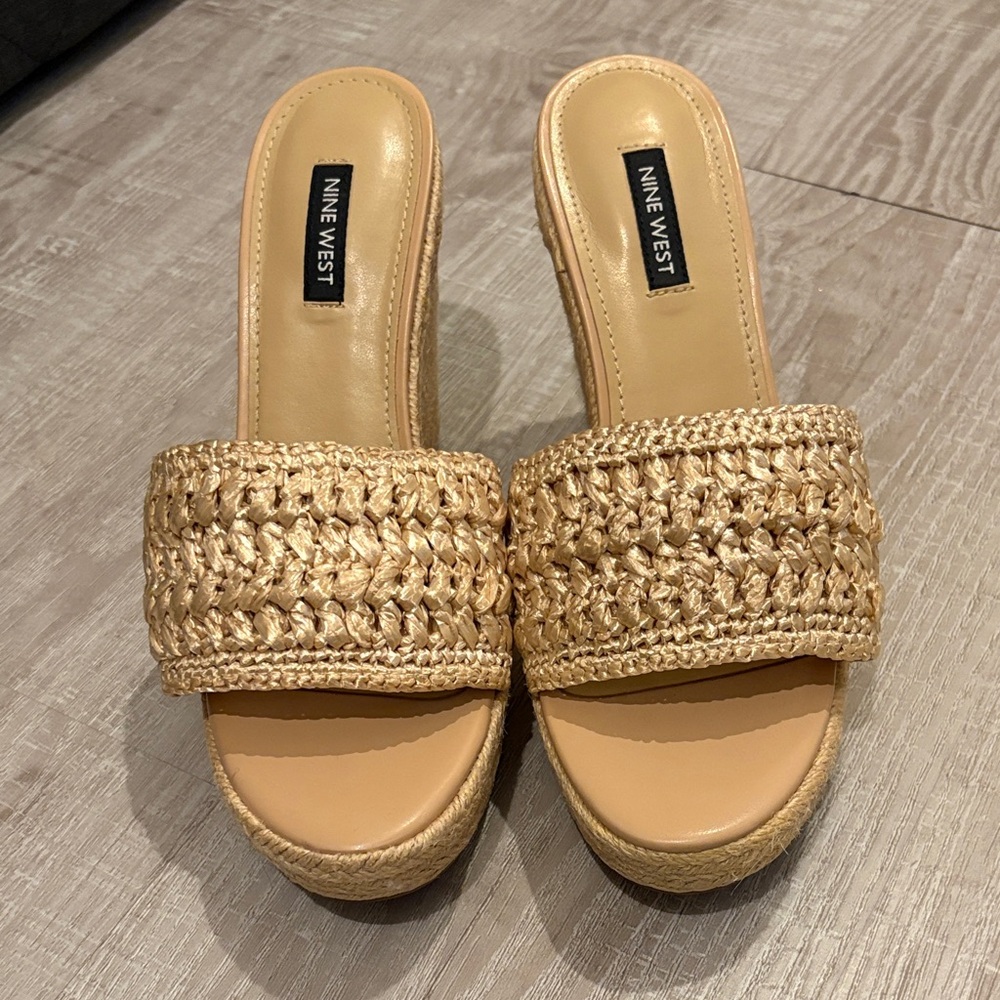 Nine West Natural Espadrille Slides